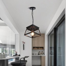 Vintage trapezformet pendel metal sort loftslampe