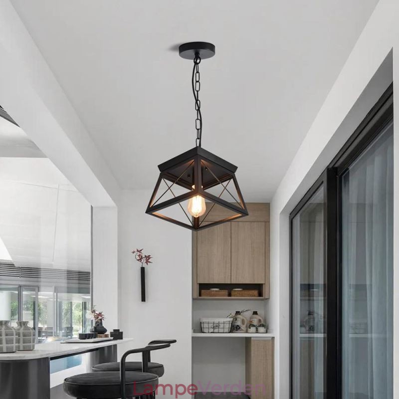 Vintage trapezformet pendel metal sort loftslampe
