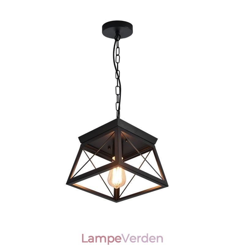 Vintage trapezformet pendel metal sort loftslampe