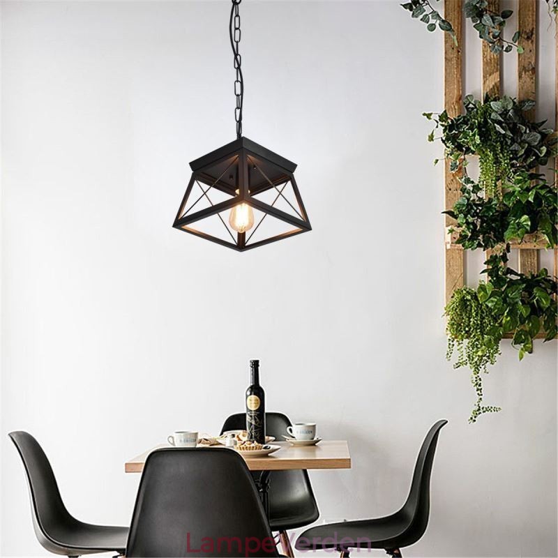 Vintage trapezformet pendel metal sort loftslampe