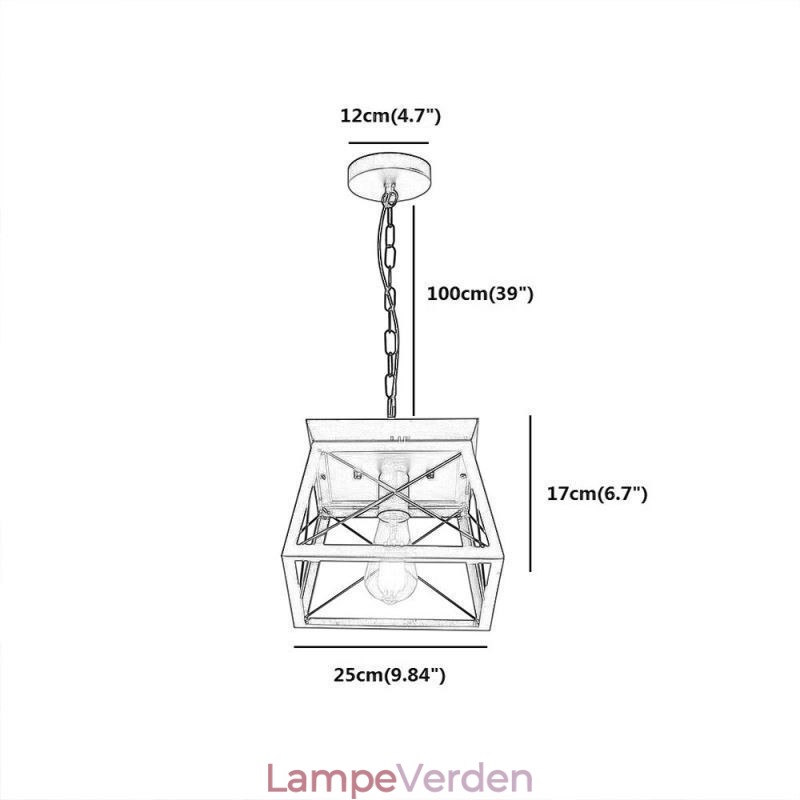 Vintage trapezformet pendel metal sort loftslampe