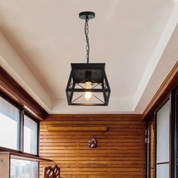 Vintage trapezformet pendel metal sort loftslampe