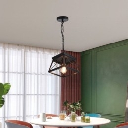 Vintage trapezformet pendel metal sort loftslampe
