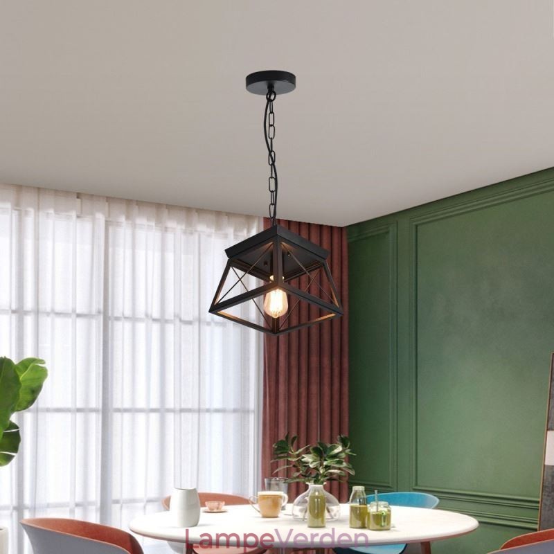 Vintage trapezformet pendel metal sort loftslampe