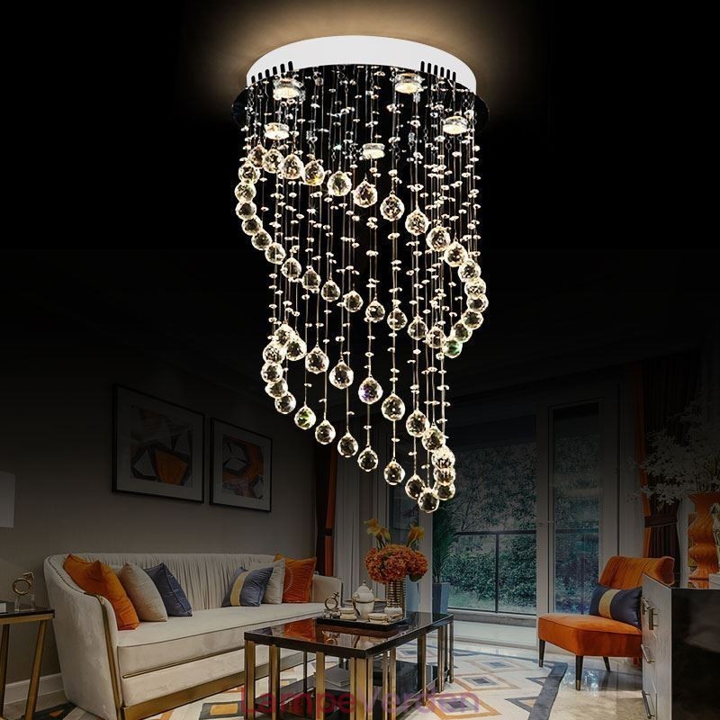 Moderne krystal lysekrone rund regndråbe loftslampe