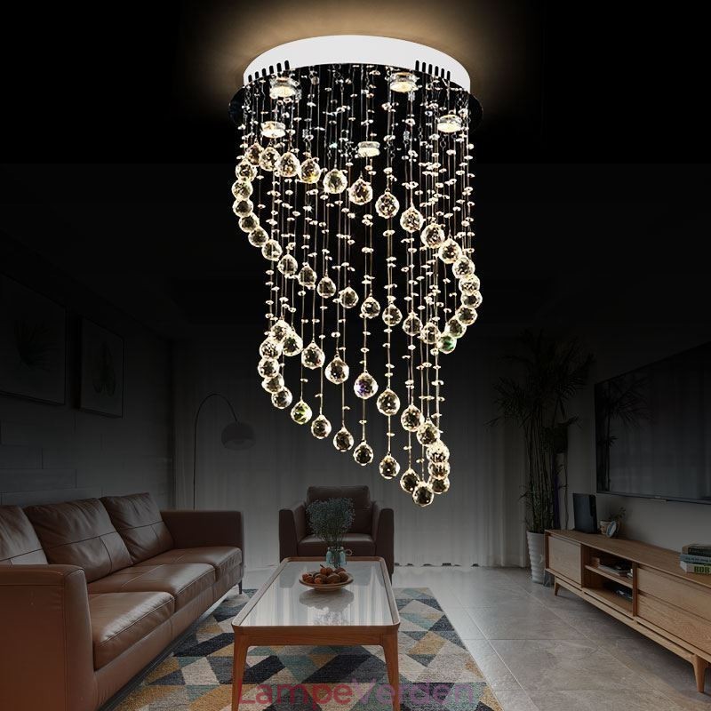 Moderne krystal lysekrone rund regndråbe loftslampe