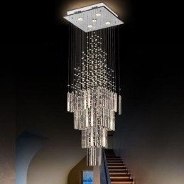 Moderne Firkantet Krystal Lysekrone Moderne Elegant Loftslampe Duplex Trappe