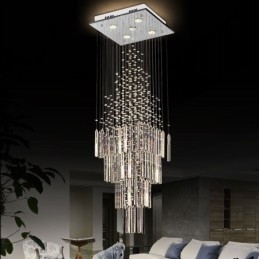 Moderne Firkantet Krystal Lysekrone Moderne Elegant Loftslampe Duplex Trappe