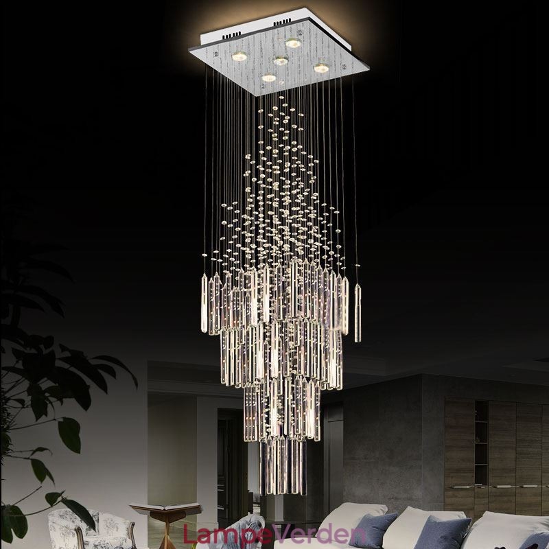 Moderne Firkantet Krystal Lysekrone Moderne Elegant Loftslampe Duplex Trappe