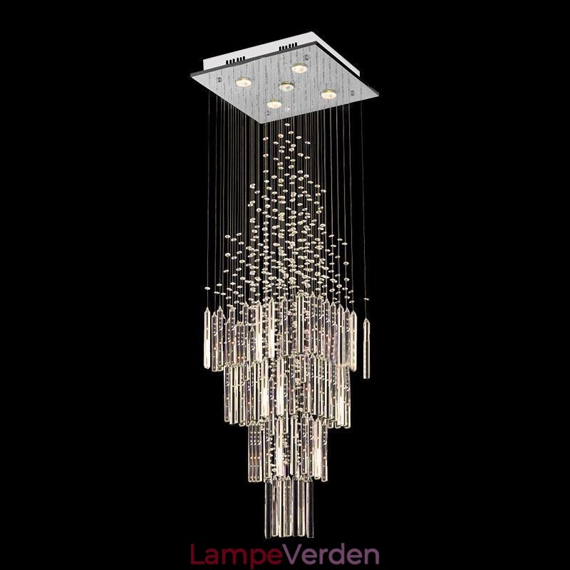 Moderne Firkantet Krystal Lysekrone Moderne Elegant Loftslampe Duplex Trappe