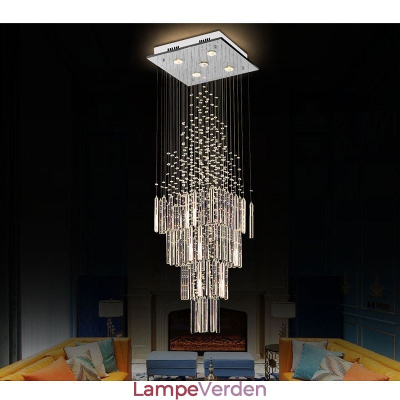 Moderne Firkantet Krystal Lysekrone Moderne Elegant Loftslampe Duplex Trappe
