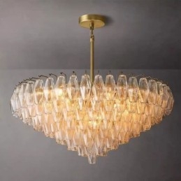 Amerikansk Pendel Glas Loftslampe Rav Gennemsigtig 90cm 14 Lys