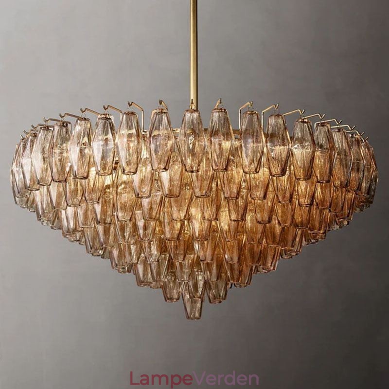Amerikansk Pendel Glas Loftslampe Rav Gennemsigtig 90cm 14 Lys