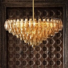Amerikansk Pendel Glas Loftslampe Rav Gennemsigtig 90cm 14 Lys