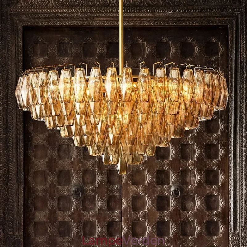 Amerikansk Pendel Glas Loftslampe Rav Gennemsigtig 90cm 14 Lys