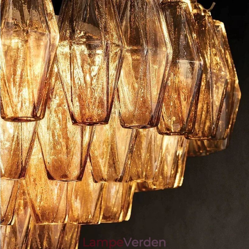 Amerikansk Pendel Glas Loftslampe Rav Gennemsigtig 90cm 14 Lys