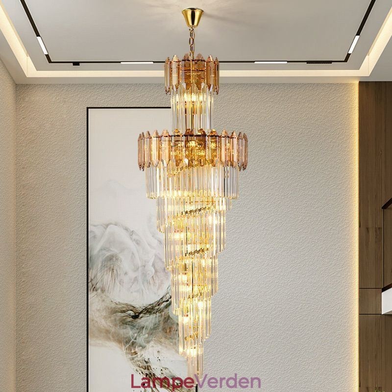 Tilspidset krystal pendel luksus duplex dekorativ loftslampe