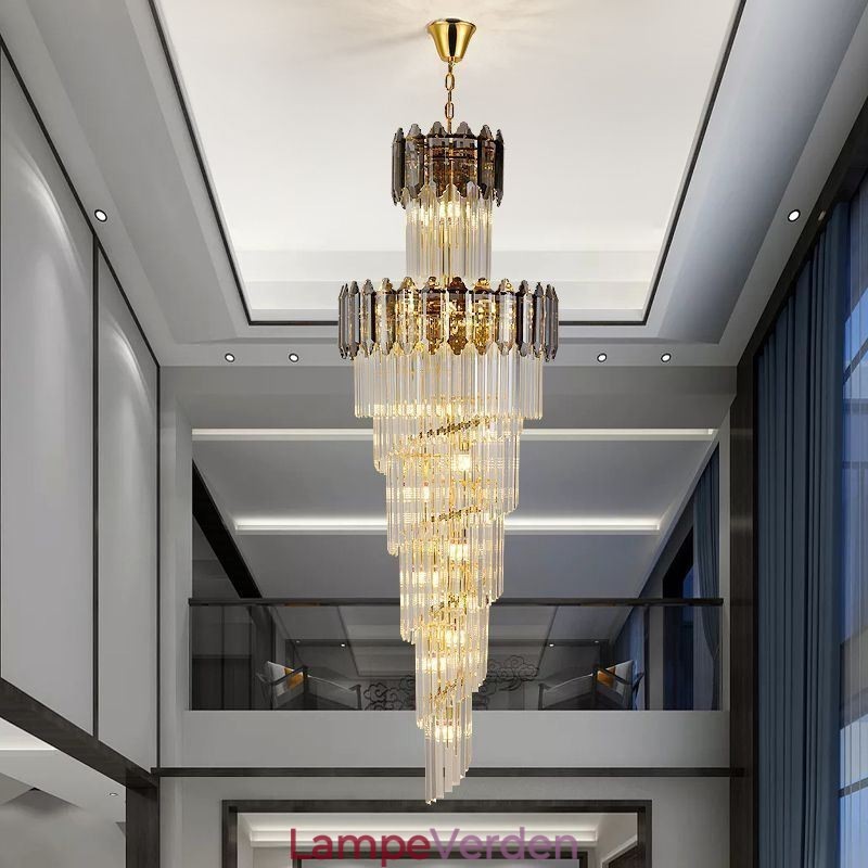 Tilspidset krystal pendel luksus duplex dekorativ loftslampe