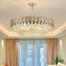 Golden Feather Crystal Pendel Light Duplex dekorativt loftslys