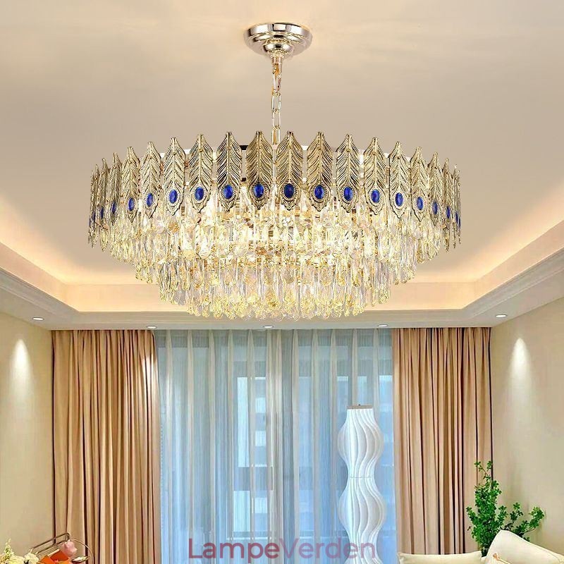 Golden Feather Crystal Pendel Light Duplex dekorativt loftslys