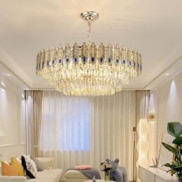 Golden Feather Crystal Pendel Light Duplex dekorativt loftslys