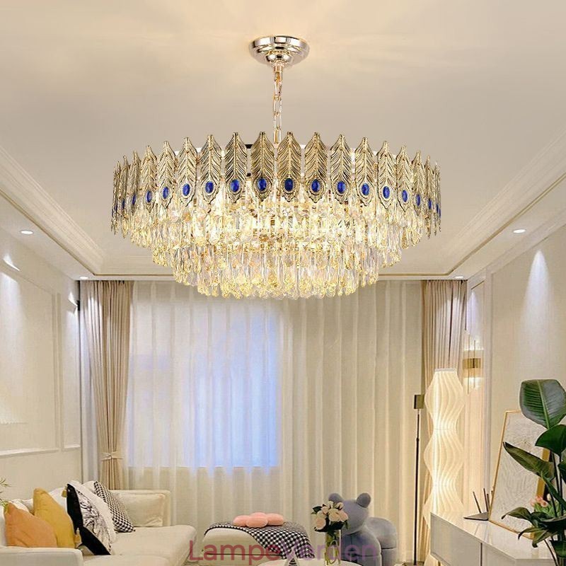 Golden Feather Crystal Pendel Light Duplex dekorativt loftslys