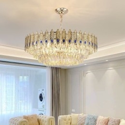 Golden Feather Crystal Pendel Light Duplex dekorativt loftslys