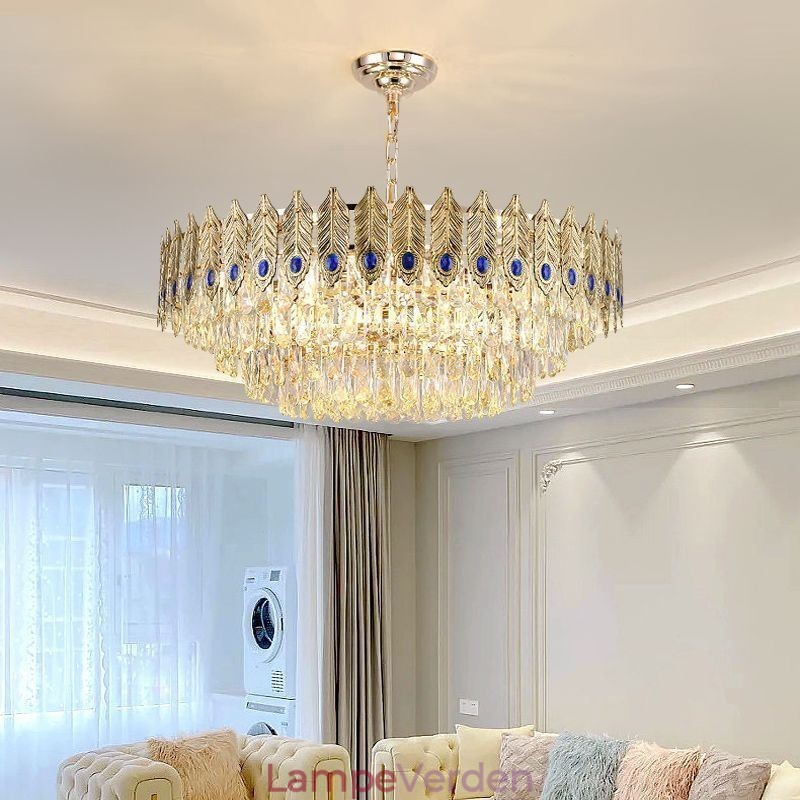 Golden Feather Crystal Pendel Light Duplex dekorativt loftslys