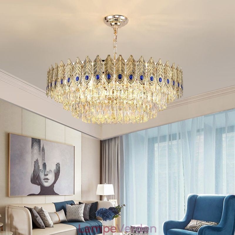 Golden Feather Crystal Pendel Light Duplex dekorativt loftslys