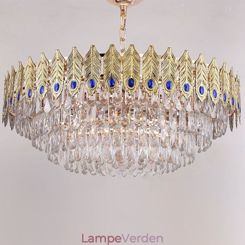 Golden Feather Crystal Pendel Light Duplex dekorativt loftslys