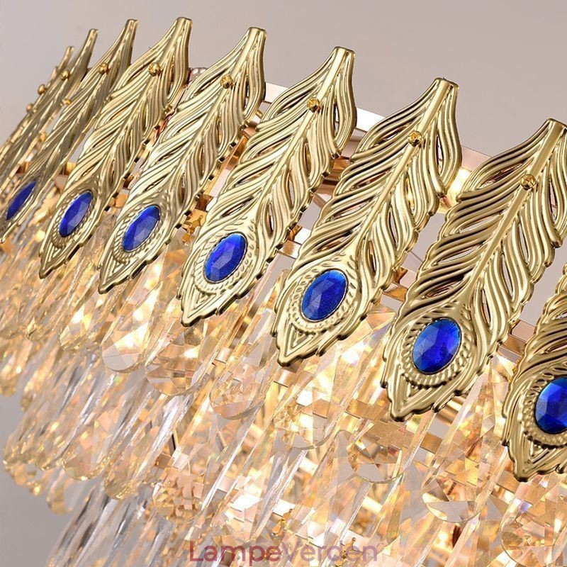 Golden Feather Crystal Pendel Light Duplex dekorativt loftslys