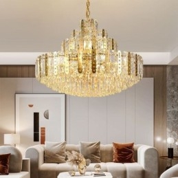 Crystal Pendel Light 4th Floor Luksus Decrative Loftslampe med gyldent hult jernplade