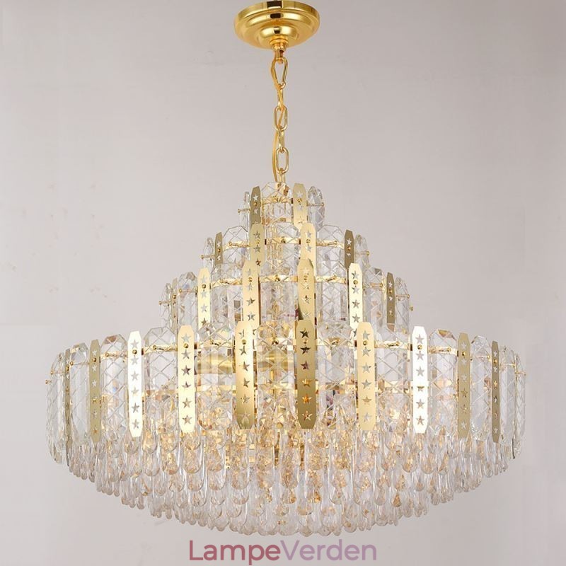 Crystal Pendel Light 4th Floor Luksus Decrative Loftslampe med gyldent hult jernplade