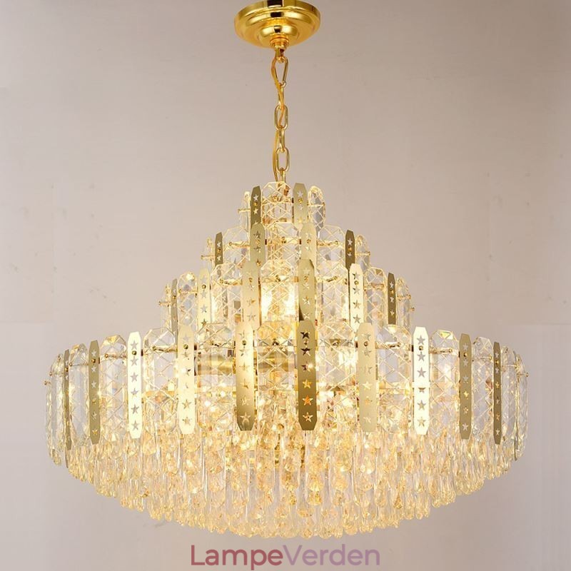 Crystal Pendel Light 4th Floor Luksus Decrative Loftslampe med gyldent hult jernplade