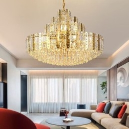 Crystal Pendel Light 4th Floor Luksus Decrative Loftslampe med gyldent hult jernplade