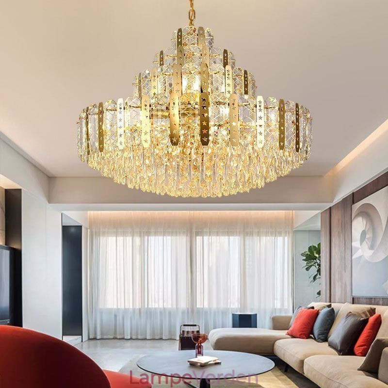 Crystal Pendel Light 4th Floor Luksus Decrative Loftslampe med gyldent hult jernplade