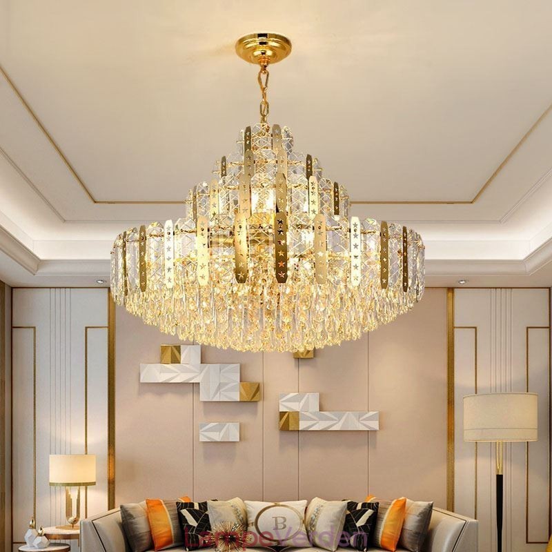 Crystal Pendel Light 4th Floor Luksus Decrative Loftslampe med gyldent hult jernplade