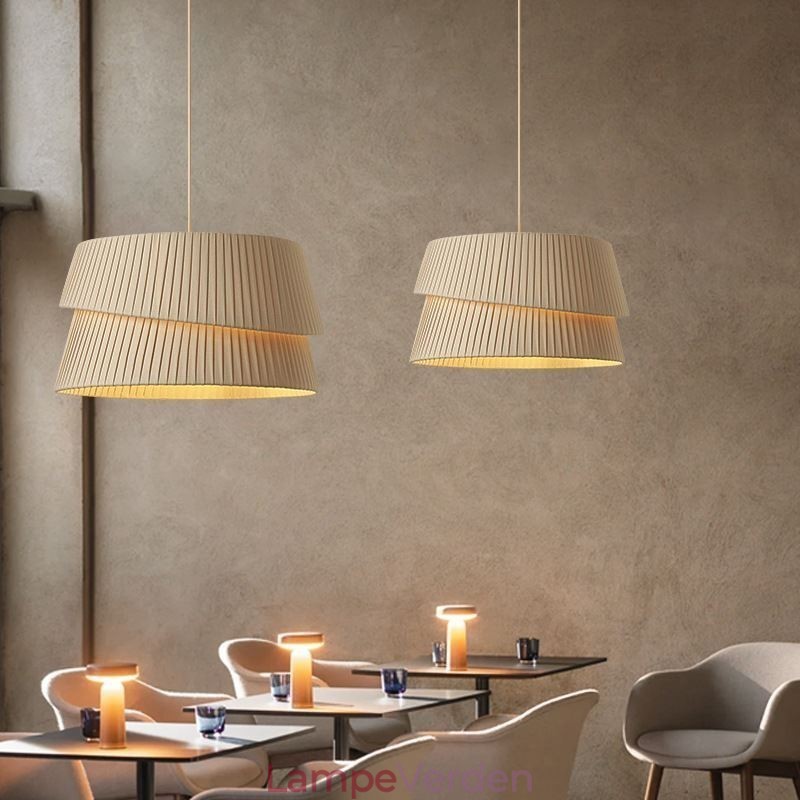 Pendel fransk creme stil dobbelt lag stof lampeskærm loftslampe