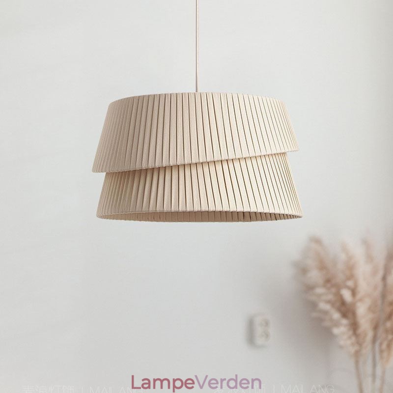 Pendel fransk creme stil dobbelt lag stof lampeskærm loftslampe