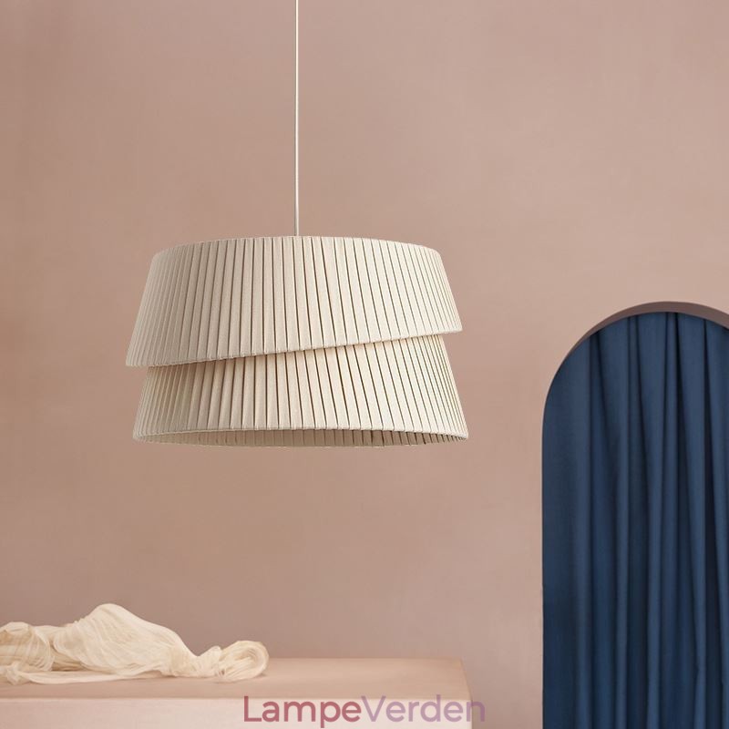 Pendel fransk creme stil dobbelt lag stof lampeskærm loftslampe