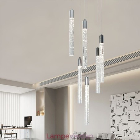 Pendel Krom Krystal Søjle Cluster Loftslampe Pendel Krom Krystal Søjle Cluster Loftslampe