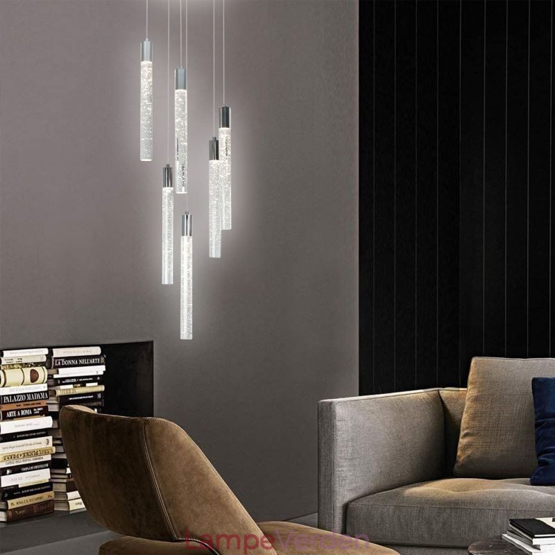 Pendel Krom Krystal Søjle Cluster Loftslampe