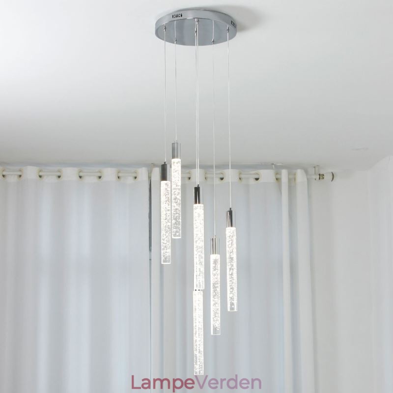 Pendel Krom Krystal Søjle Cluster Loftslampe