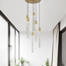 Pendel Kobber Krystal Søjle Cluster Loftslampe