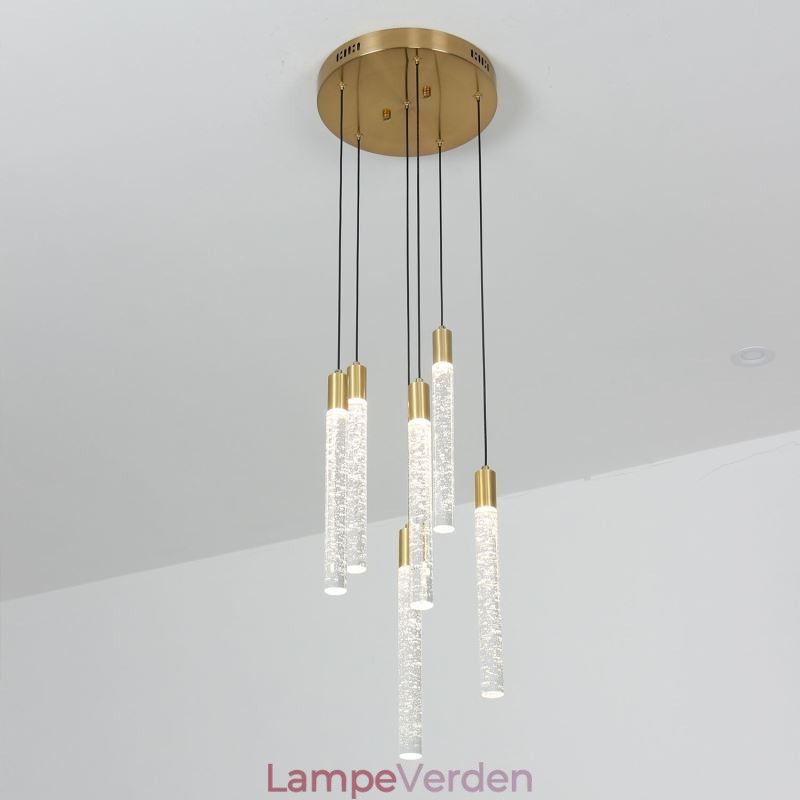 Pendel Kobber Krystal Søjle Cluster Loftslampe