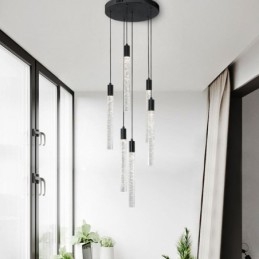 Pendel Sort Krystal Søjle Cluster Loftslampe