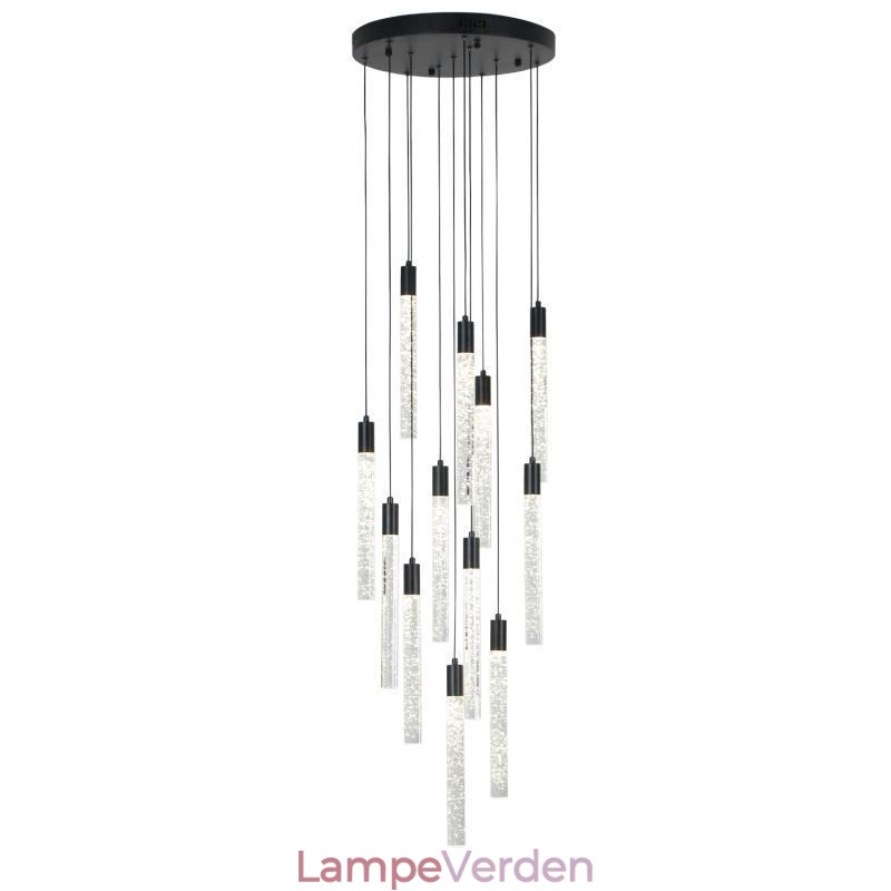 Pendel Sort Krystal Søjle Cluster Loftslampe