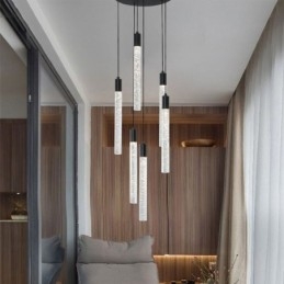 Pendel Sort Krystal Søjle Cluster Loftslampe