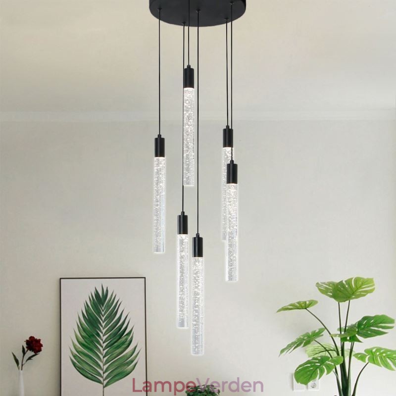Pendel Sort Krystal Søjle Cluster Loftslampe