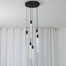 Pendel Sort Krystal Søjle Cluster Loftslampe